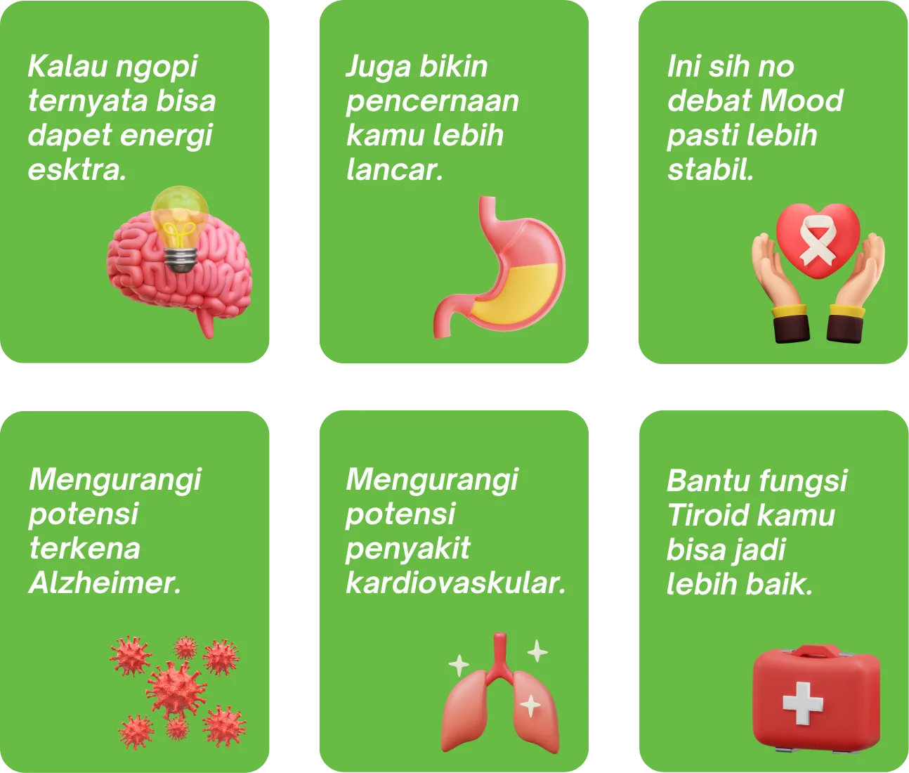 four different types of health information on a green background